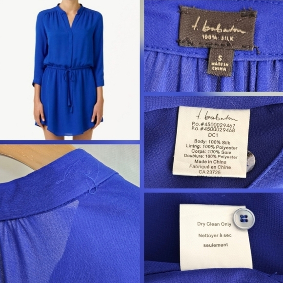 🇨🇦 Aritzia T. Babaton Long Sleeve Silk Bennett Dress - Cobalt Blue - Picture 14 of 16